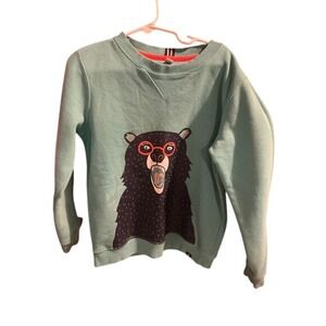 Kids Joules Bear Glasses Graphic Sweatshirt Teal Blue 7 8 Years 128cm